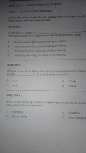 TOPIC TEST 1: INTRODUCTION TO ACCOUNTINGPART A: MULTIPLE CHOI... | Filo