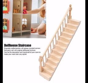 Miniature Stairs, Doll House Stairs, 1:12 Scale Furniture Wooden Handrail DIY Unpainted Staircase Accessories, Steps Model, Miniature Stairs Wood Stair (Left