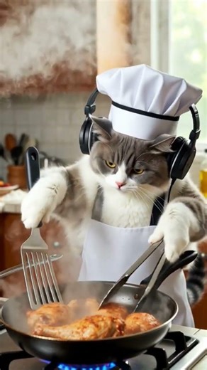 বিড়াল মুরগী চিকেন ফ্রাই করছে || The cat is making fried chicken😸🐔#viral #cat #funny