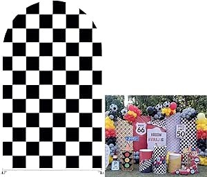 Black and White Checkered Racing Track Arched Fabric Backdrop Cover Arch Backdrop Stand Covers for Racing Party Photoshoot(Only Cover)