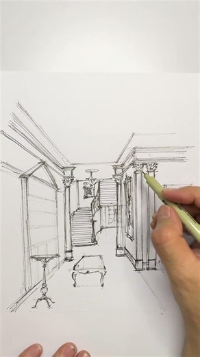 Timeless Interior Design in One Sketch | Classical Foyer Concept