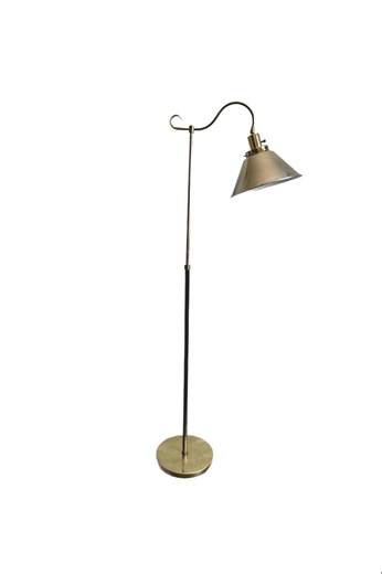 Vintage MCM Underwriters Laboratories Banker’s brass & copper shade with adjustable height anglepoise floor lamp.