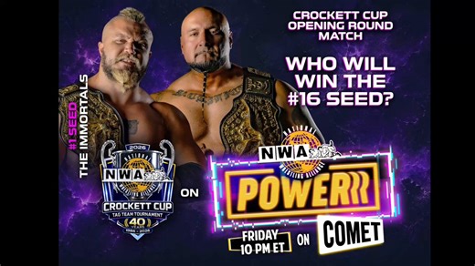 𝙁𝙄𝙂𝙃𝙏 𝙁𝙊𝙍 𝙄𝙈𝙈𝙊𝙍𝙏𝘼𝙇𝙄𝙏𝙔The 2026 NWA Crockett Cup is center stage this Friday Night, 10PM ET, when 𝙉𝙒𝘼 𝙋𝙊𝙒𝙀𝙍𝙍𝙍 debuts on Comet with an historic primetime special!The Immortals look to become the first two-time Crockett Cup winners in history. The overwhelming #1 Seed, winners of the 2025 Crockett Cup Tournament, and reigning NWA World Tag Team Champions @OdinsonOfAsgard & @Jr_KRATOS face a team to be determined in opening round play-in matches this Friday. @alljapan_pw 