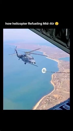 World_War | The helicopter extends a refueling probe towards a drogue, a parachute-stabilized basket deployed from a tanker aircraft (not visible in... | Instagram