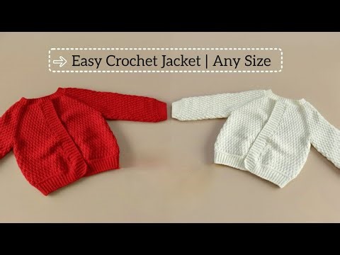Crochet Jacket for Kids | جاكيت كروشيه سهل للأطفال بنات وأولاد | Any Size Tutorial/غرزه جبال الألب 