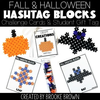Fall & Halloween Hashtag Blocks Cards / Halloween STEM Activities Student Gift