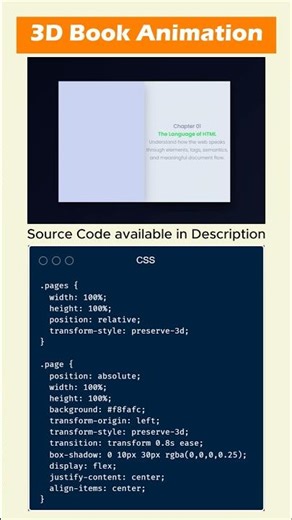 HTML & CSS Book Flip Animation 📘 | Pure CSS Learning Visual