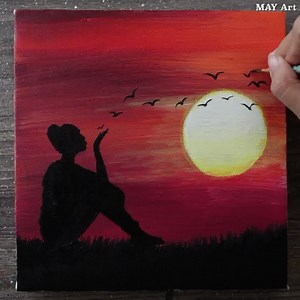 6.9K views · 91 reactions | Girl Watching Sunset / Acrylic Painting Techniques | MAY Art. | Facebook