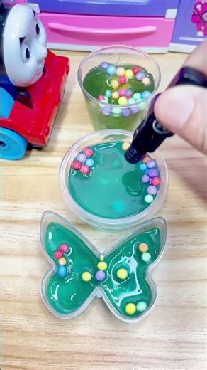 Satisfying Slime ASMR – Teal & Green Bead Clear Slime | ASMR Video