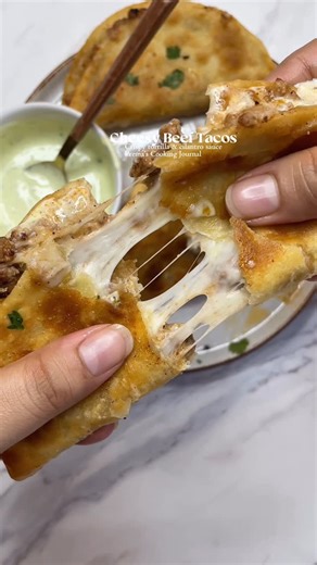 Prema's Cooking Journal on Instagram: "Beef Tacos Recipe Ingredients For the Beef Filling: Ground beef – 250 g (½ lb) Oil – 1 tbsp Onion – ½ small, finely chopped Tomato – 1 small, chopped Salt – ½ tsp Black pepper – ½ tsp Garlic powder – ½ tsp Chilli powder – ½ tsp Taco seasoning – 1 tsp (or more to taste) Beef broth or water – 2 tbsp For the Tacos: Tortilla wraps – 3 to 4 Mozzarella cheese – ½ cup, shredded Oil or butter – 1 tbsp (for pan frying) For the Cilantro Sauce: Mayonnaise – 3 tbsp Sou