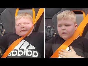Kid both scared and thrilled after speedy car experience
