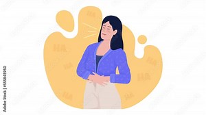 Animated laughing lady. Looped 2D cartoon flat characters on white with alpha channel transparency for web design. HD video footage. Positive emotions. Smiling woman. Happiness concept animation
