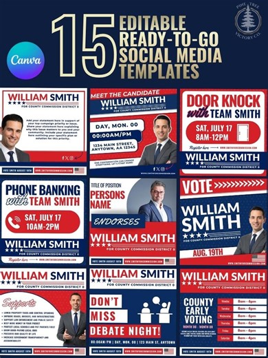 Political Campaign Social Media Templates (15) | Canva Editable | Election Graphics Pack | Candidate Marketing Kit - Etsy Australia