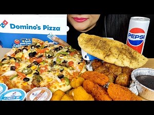 ASMR:EATING DOMINO'S VEG PIZZA,GARLIC BREAD,CHICKEN WINGS BONELESS,CHICKEN MEATBALLS