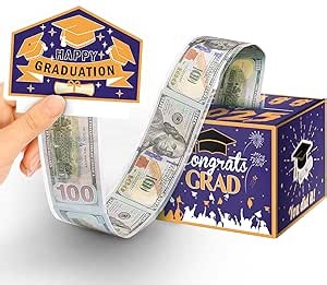 2025 Graduation Money Box for Cash Gift Pull, Surprise Money Holder Cash Gift for High School College Boys Girls, DIY Fun Gifts for Grads with Pull Out Card and 50Pcs Transparent Bags (Purple Yellow)