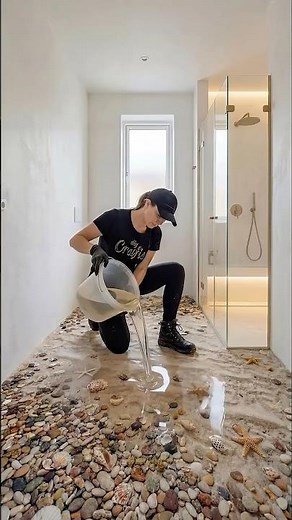 This Bathroom Floor Becomes a Beach With Epoxy Resin