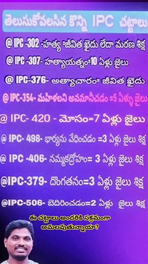 తెలుసుకోవలసిన IPC చట్టాలు #justice #telugu #trending #ytshorts #ipcsections