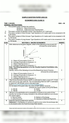 CBSE CLASS 12TH ECONOMICS SAMPLE QUESTION PAPER FINAL BOARD EXAM 2025-26 #cbse