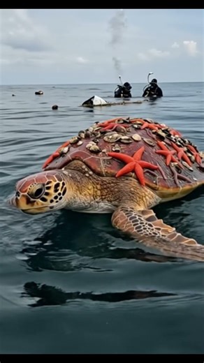 Sea Turtle Rescue Removing Heavy Starfish