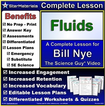 Complete Lesson for Bill Nye Fluids - Worksheets, Quizzes, Lesson Plans