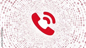 Red ringing phone icon form red binary tunnel on white background. Seamless loop. More icons and color options available in my portfolio.