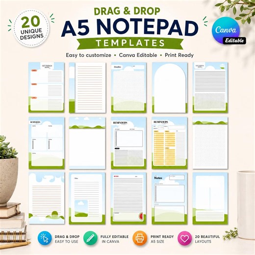 Drag & Drop Notepad Templates | Canva Editable Printable Notepad Bundle | Memopad Size - Etsy