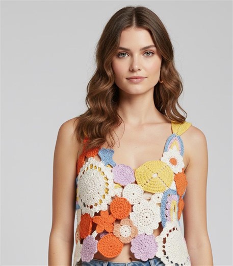 Handmade Crochet Floral Crop Top – Boho Patchwork Festival Tank - Etsy