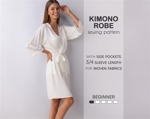 Womens Robe Pattern, Kimono Robe PDF Sewing Pattern, Bridesmaid Robe Pattern - Etsy