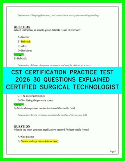 CST CERTIFICATION PRACTICE TEST 2026 30 QUESTIONS EXPLAINED CERTIFIED SURGICAL TECHNOLOGISTVIDEO