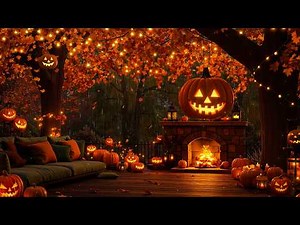 Magical Autumn Halloween Ambience 🍂🌧️ Cozy Firelight, Gentle Rain & Pumpkin Glow for Relaxation