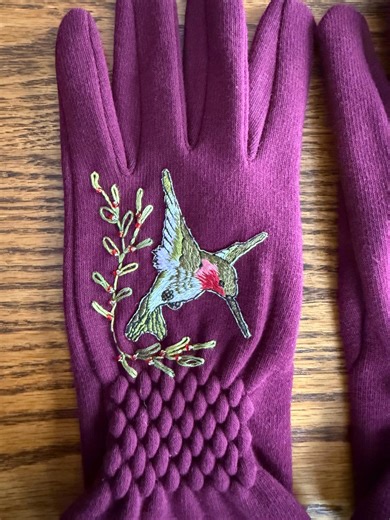 Fleece Gloves - Hummingbird Appliqué - Burgandy - New - Etsy