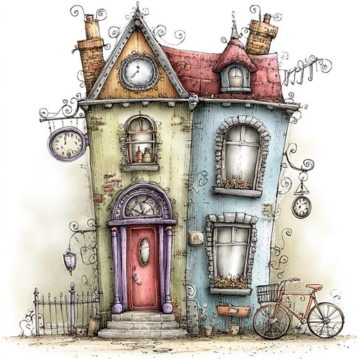 Wonky House, Quirky Homes, Fantasy Houses, Tilted Roof, Whimsical Home, Crooked House, Fairy House, Playful Cottage, Cartoon House - Etsy