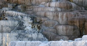 Mammoth Yellowstone cascade geyser formation 4K. Geyser Yellowstone in Wyoming, Montana and Idaho, USA. Geothermal geological environment ecosystem landscape. Biology geography and ecology.
