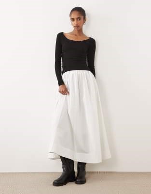 ASOS DESIGN scoop neck long sleeve hybrid maxi dress in black and white | ASOS