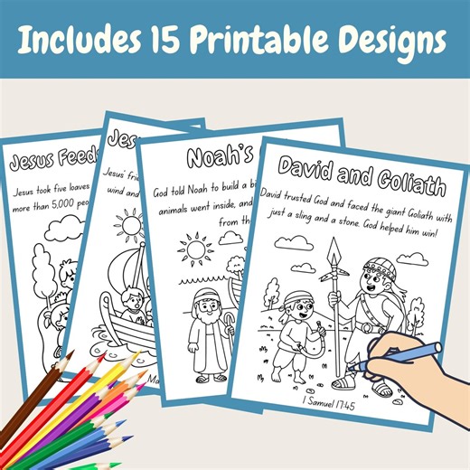 15 Bible Story Coloring Pages, Kids Christian Printable Coloring Sheets 8.5x11 PDF - Etsy