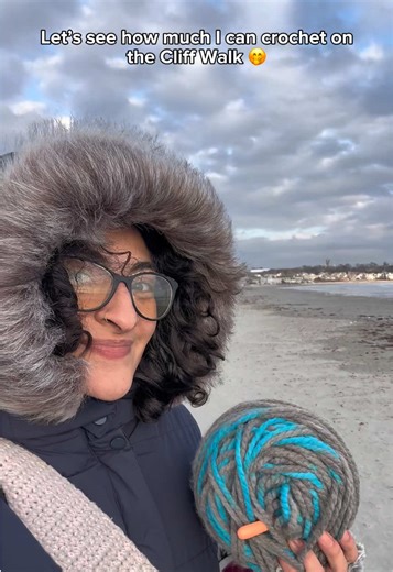 Crocheting on the Cliff Walk in Newport, RI