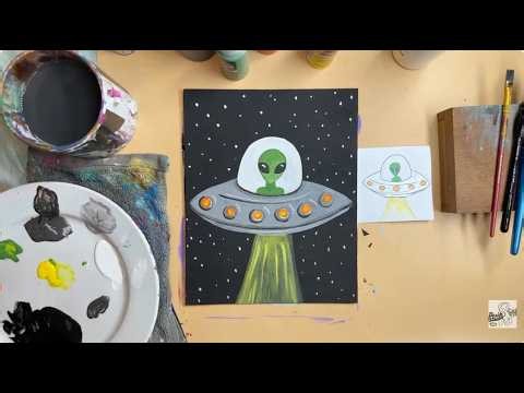 How to Paint an Alien in a Spacecraft - Easy Acrylic Painting Tutorial for Beginners