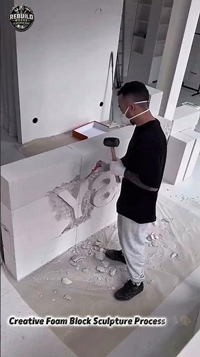 Creative Foam Block Sculpture Process 🪨🎨 #Craftsmanship #Art #HomeDecor
