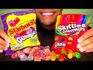 ASMR Starburst Skittles Gummies Original Sour Berries Candy Eating No Talking Chewy Sweets