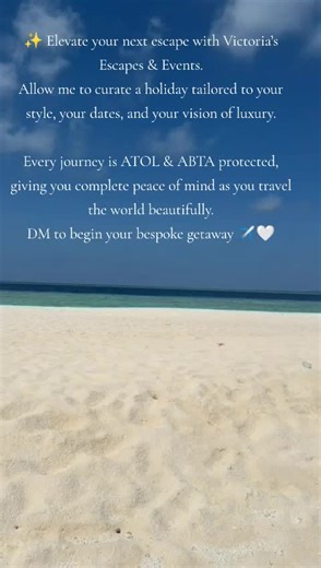 ✨ Elevate your next escape with Victoria’s Escapes & Events. Allow me to curate a holiday tailored to your style, your dates, and your vision of luxury. Every journey is ATOL & ABTA protected, giving you complete peace of mind as you travel the world beautifully. DM to begin your bespoke getaway ✈️🤍 EscapesAndEvents@yahoo.com