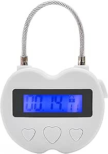 Heart Metal Timer Lock, USB Rechargeable Timer Compact Padlock with 1m Spring Cord, Up to 99 Hours Timed Self-Regulation Anti-Addiction Timer Padlock (White)