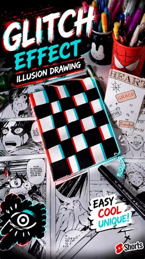 Glitch Effect Illusion Drawing 🤯✨ #shorts #diy #spiderman #glitch