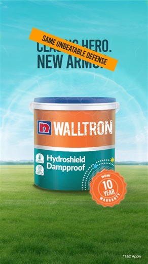 Wake up, Walltron Hydrosheild Dampproof just got a makeover 😎 The look’s new. The defense? Still legendary, just like always. But now, it comes with something extra: a powerful 10-year warranty. (nippon paint, nippon paint india, hydrosheild dampproof, paint dealers, wall paint) | Nippon Paint India