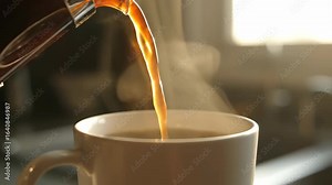 4K Hot Coffee Pouring into Cup