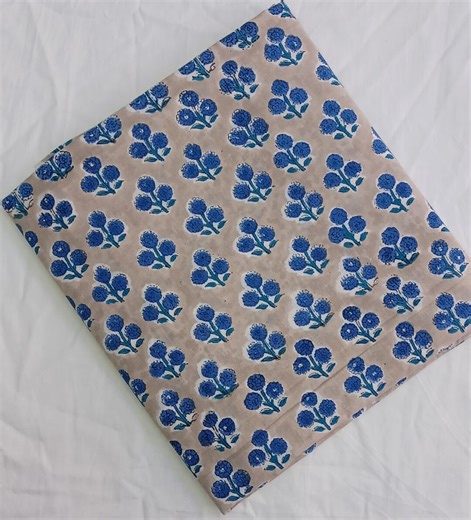 Hand Block Print Cotton Fabric | Blue Floral Pattern | Fabric by Yard - Etsy