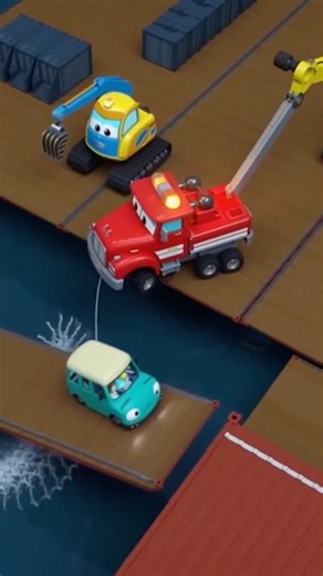 Massive Harbor Storm: Can the Rescue Trucks Save the Shuttle Bus?#carsforkids #shorts #trucksforkids