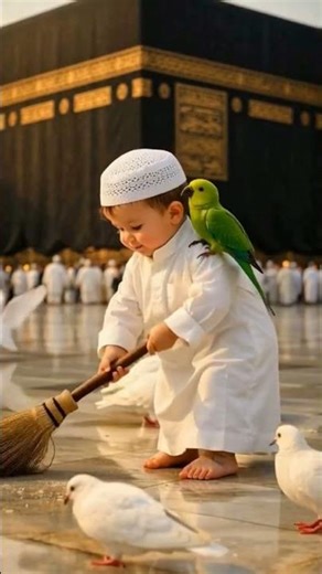 Allah likhe 💚 Cute Baby Sweeping Near Holy Kaaba 🕋 | Heart Touching Islamic Video with Love, Peace.