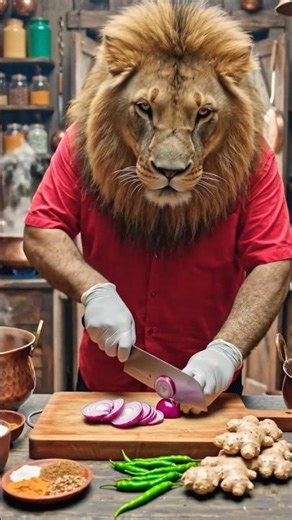This lion is cooking mutton and chicken 🍗🍲🥵 | #cooking #lion #chicken #mutton #recipe #food #vlog