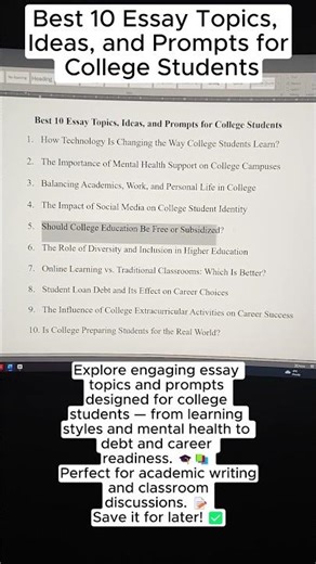 Best 10 Essay Topics, Ideas, and Prompts for College Students
