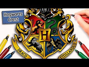 Harry Potter Hogwarts Crest Drawing With the Four Houses